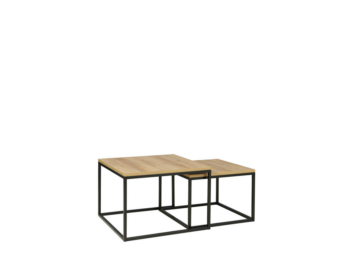 COUCHTISCH Abelia 2er Set - Artisan + Schwarz - Schwarz/Eiche Artisan, Holzwerkstoff (70/70/49cm) - Möblo