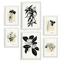 POSTER Set Mit 6 In Schwarzer Tinte Orchideen A3 & A4 Weißer Rahmen - Weiß, Papier (29/3cm) - Nacnic