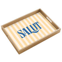 SERVÍROVACÍ PODNOS Salut - Citát - Pruhy - Žlutá - Modrá - Bílá 50x35 cm - béžová, dřevo (50/5/35cm)
