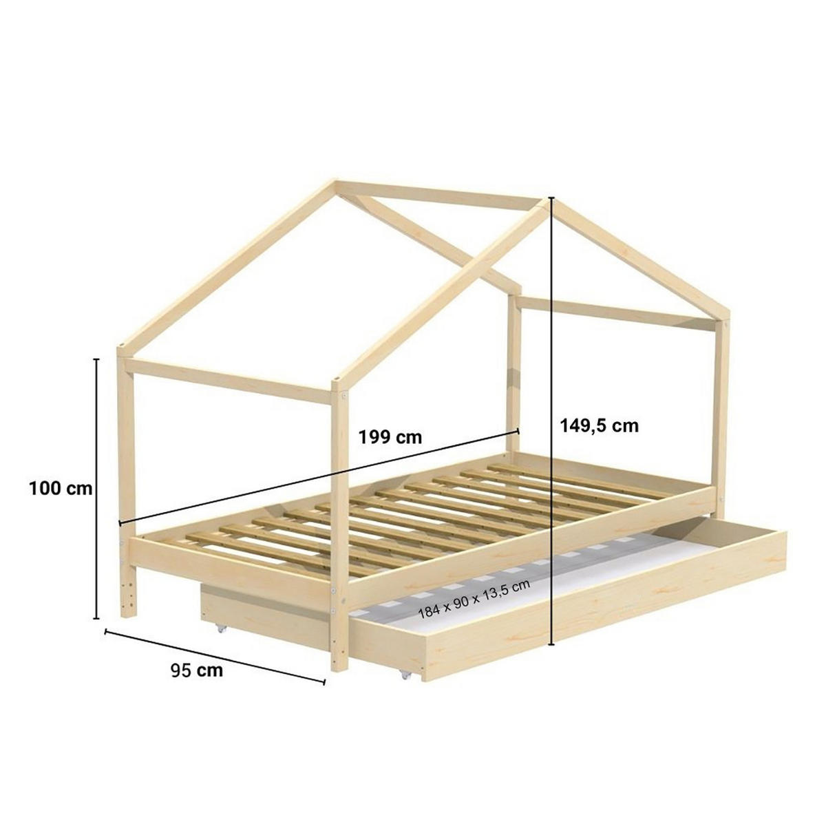HAUSBETT KOALA mit Schublade/ Kinderbett 90x190 - Natural - Naturfarben, Holz (90/190cm) - Weber Industries