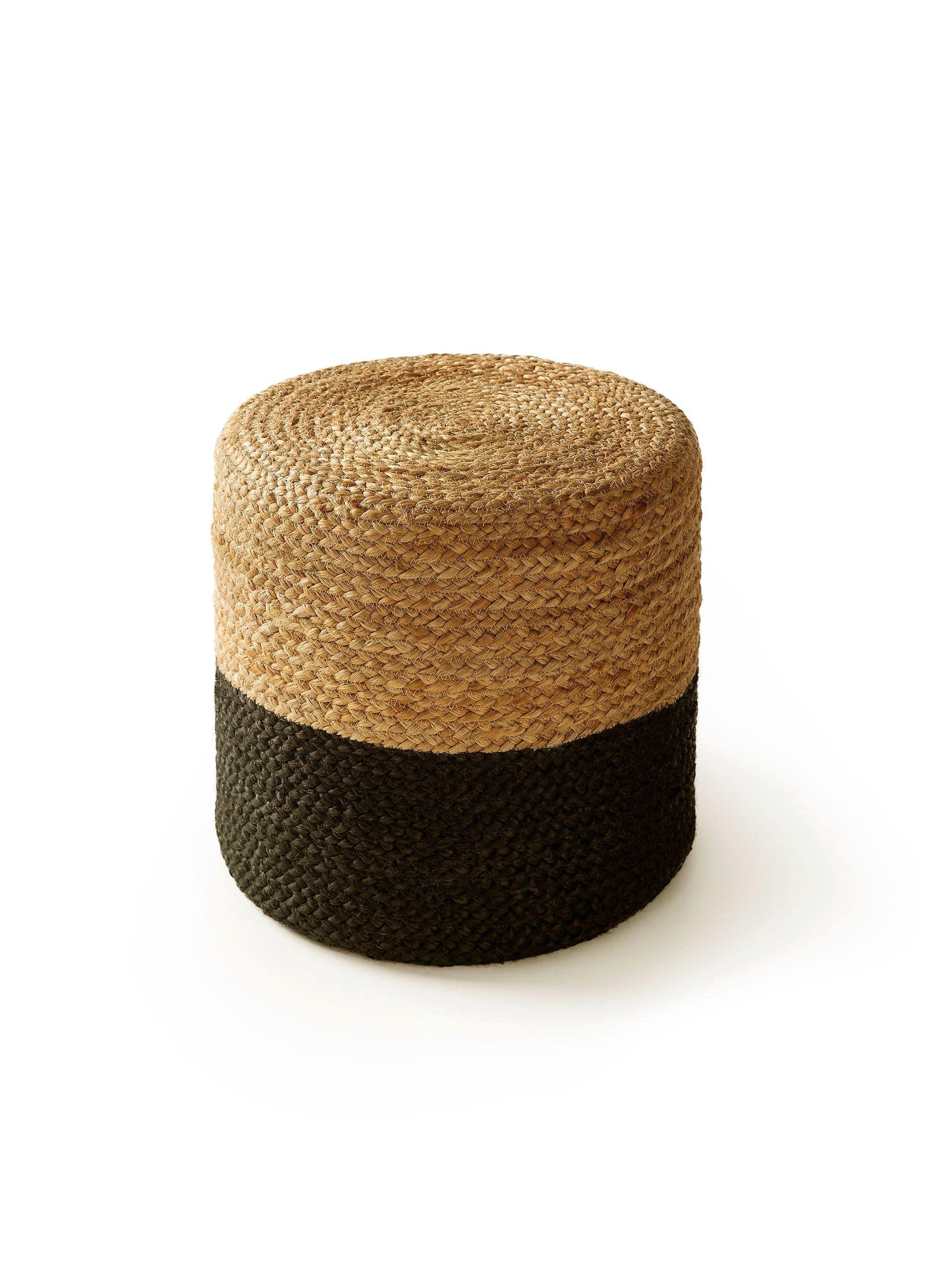 JUTE-POUF handgefertigt Jutta Hellbraun/Schwarz 40x40x40 cm - Hellbraun/Schwarz, Textil (40/40/40cm) - benuta Pure