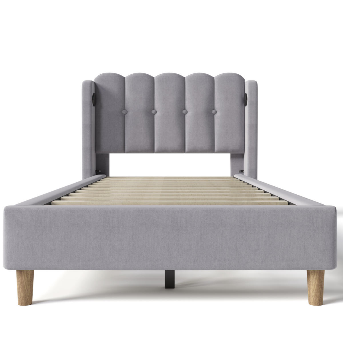 POLSTERBETT aus Leinenstoff 90x200 cm Grau mit USB- und USB-C-Ladeanschlüssen - Grau, Textil (90/200cm) - IVMEU