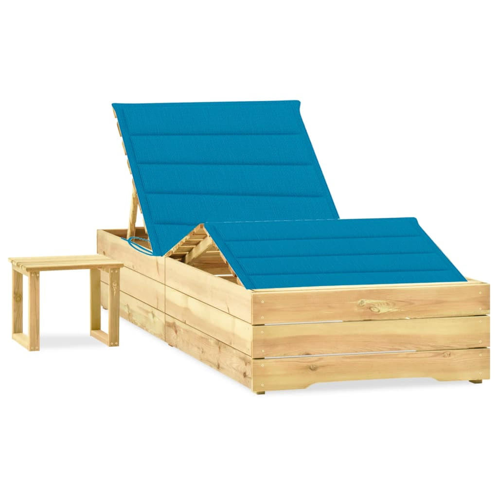 GARTEN-SONNENLIEGE mit Tisch und Auflage Kiefer Imprägniert - Blau, Holz (90/75/198cm) - furnicato