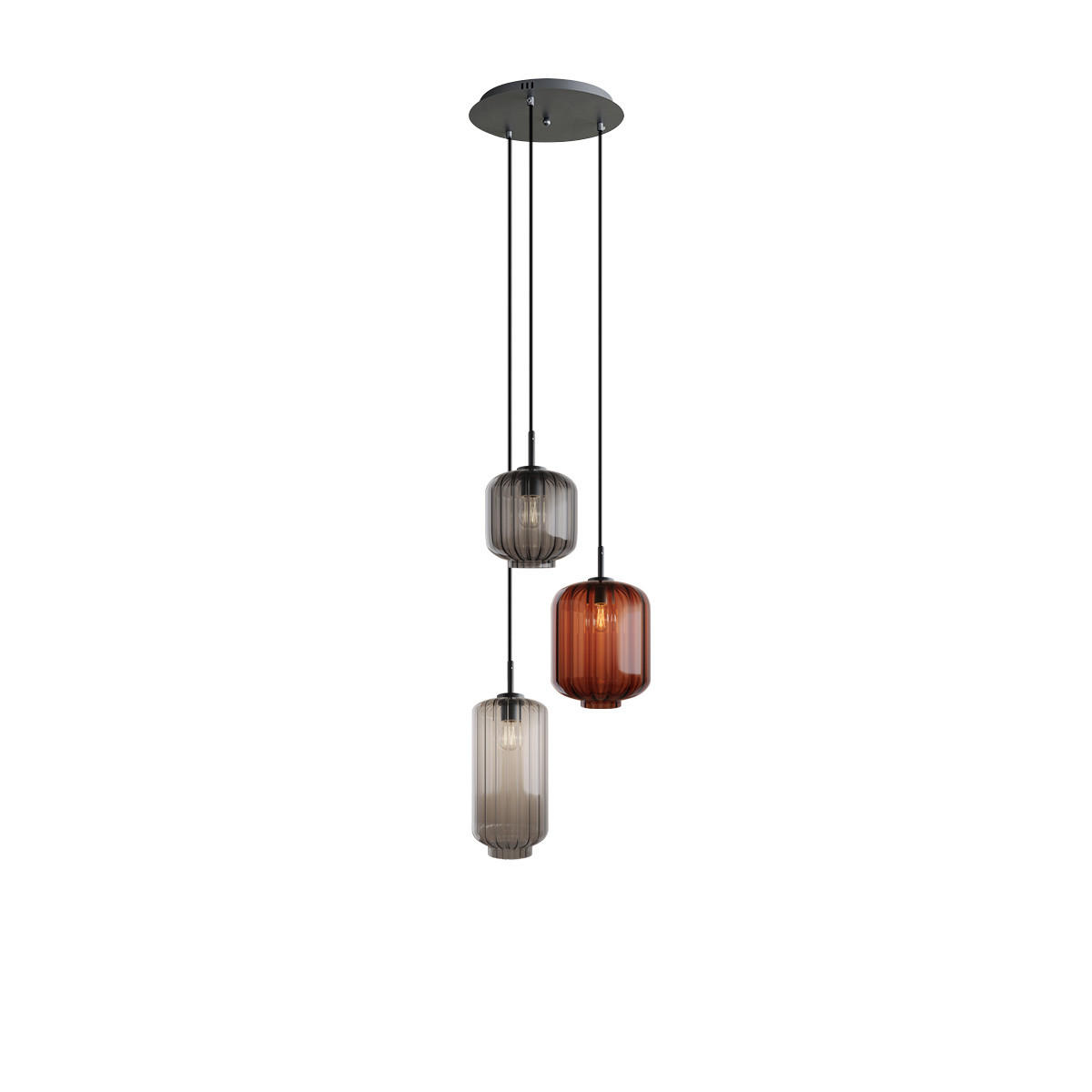 GALERIELEUCHTE Velo 3-flammig Mehrfarbig Ø 18/20/25cm - Multicolor/Schwarz, Glas (25/25/27cm) - s.luce