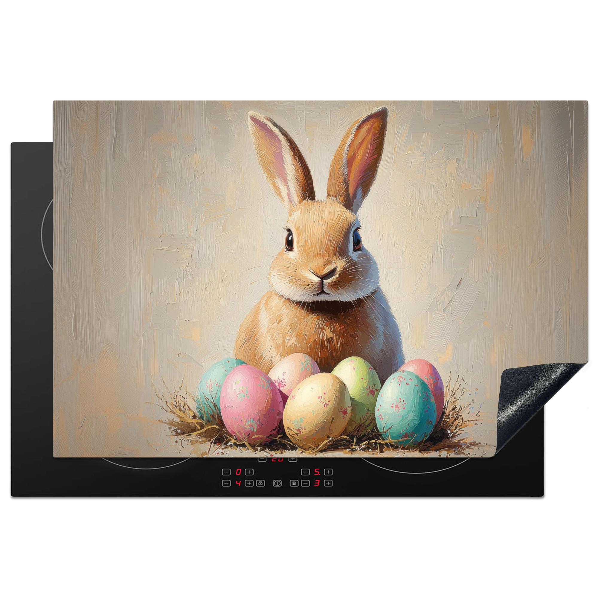 HERDABDECKPLATTE Osterhase - Pastell - Eier Ceranfeldabdeckung 78x52 cm - Beige, Kunststoff (78/52/0.2cm) - MuchoWow