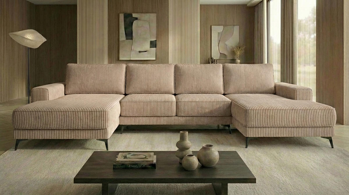 ECKSOFA VALTOR 320 cm x 185 cm – Stoff: ZOOM 03 Farbe: Beige - Beige, Textil (320/185cm) - A&J MöbelLand