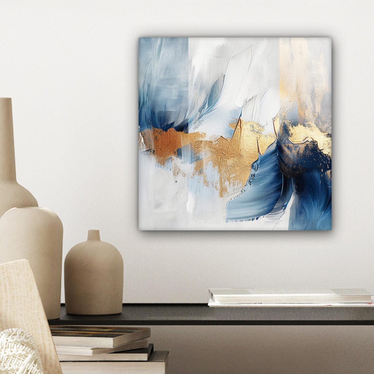 LEINWANDBILD Gold - Blau - Aquarell - Kunst - Modern 20x20 cm - Hellblau, Textil (20/20cm) - MuchoWow