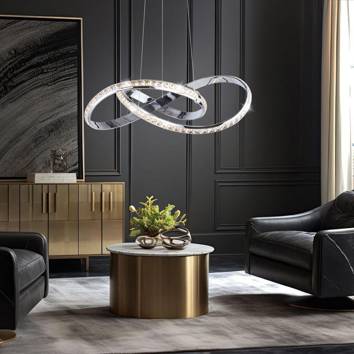 LED HÄNGELEUCHTE Metall Chrom Silber - Silberfarben, Metall (57/57/120cm)