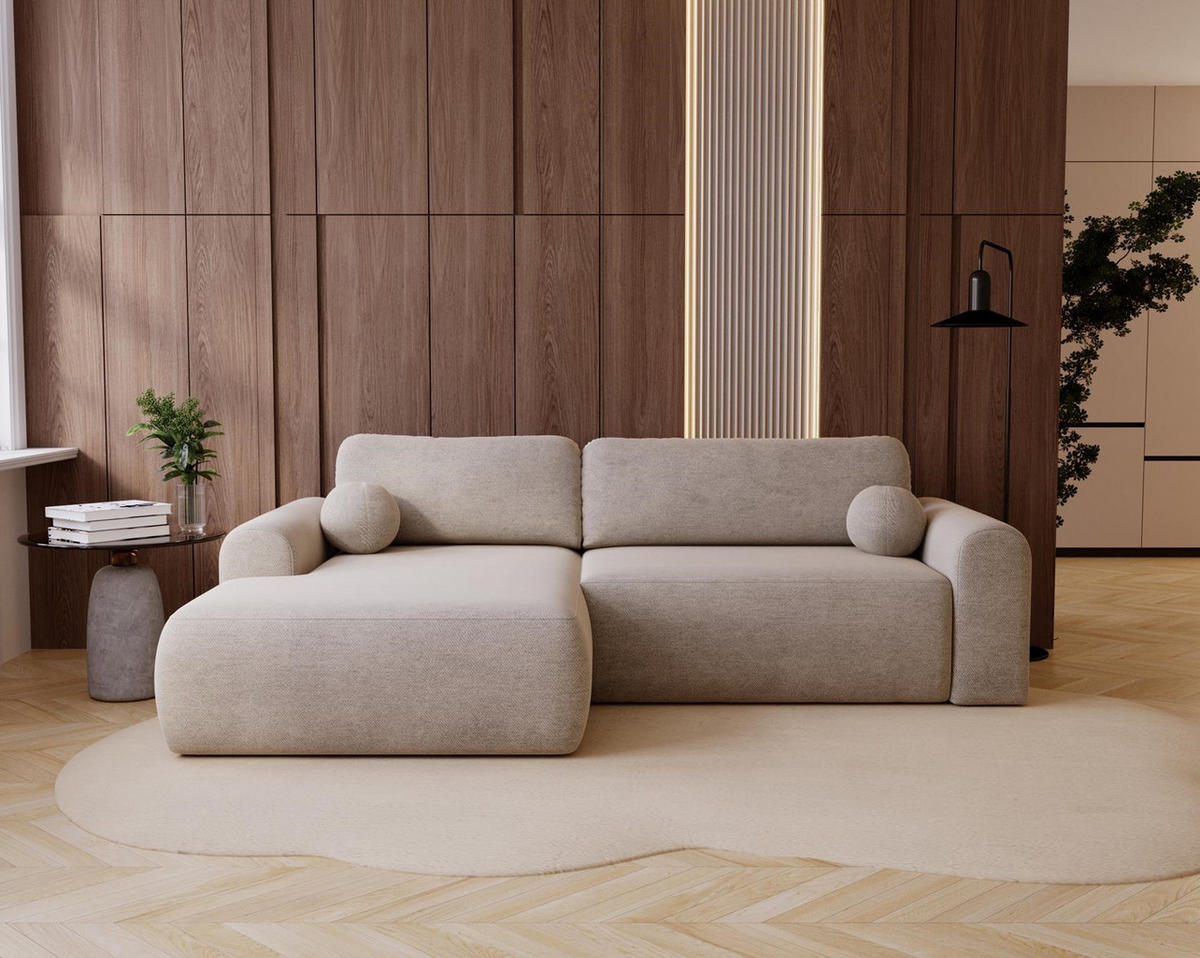 ECKSOFA Aurora Beige, mit Schlaffunktion in Vena Stoff, linke seite - Beige, Holzwerkstoff/Textil (257/177cm) - Bettso