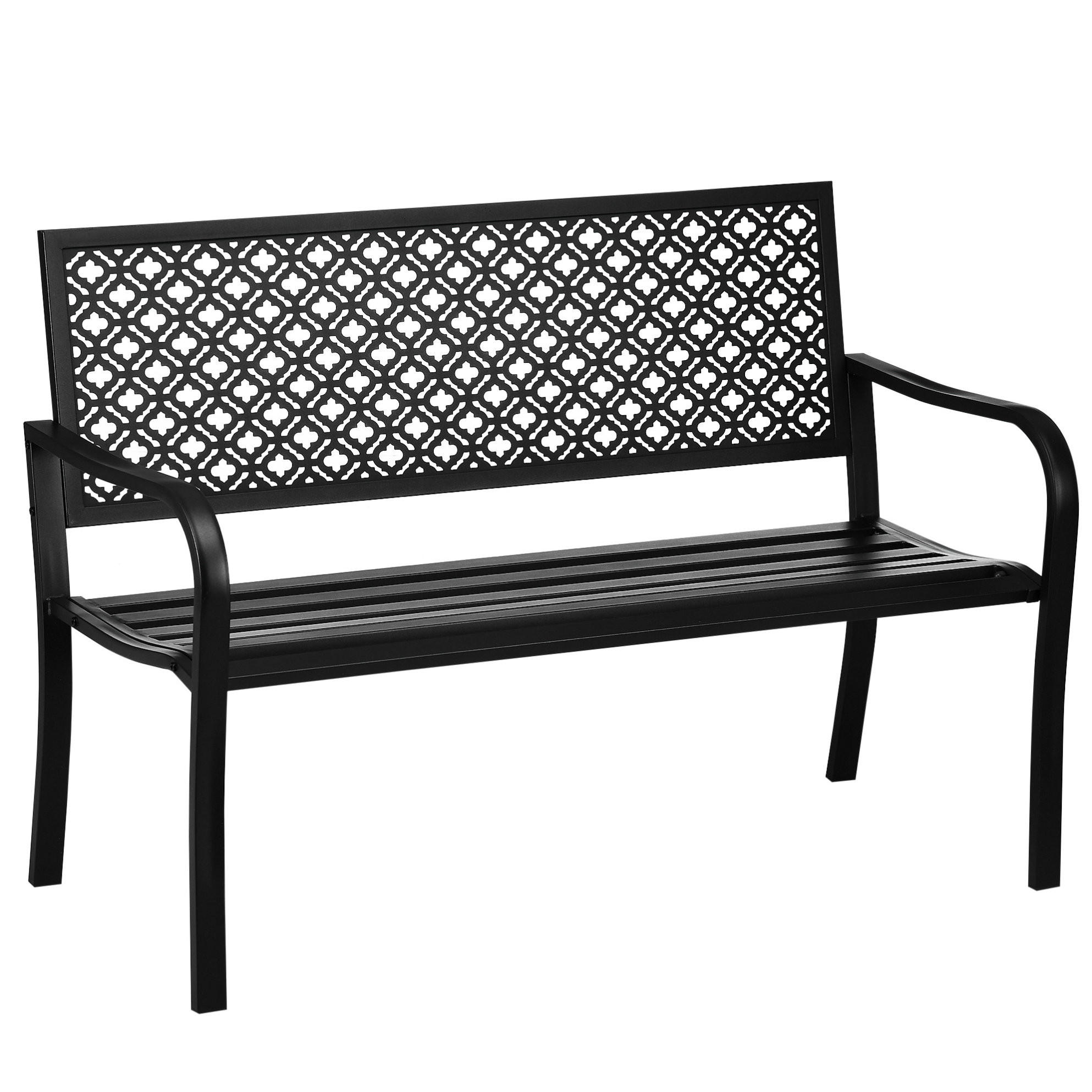 ZAHRADNÍ lavice 127/63/83 cm černá z oceli s opěradlem a područkami pro 2 osoby - černá, kov (63/83/127cm) - OKWISH