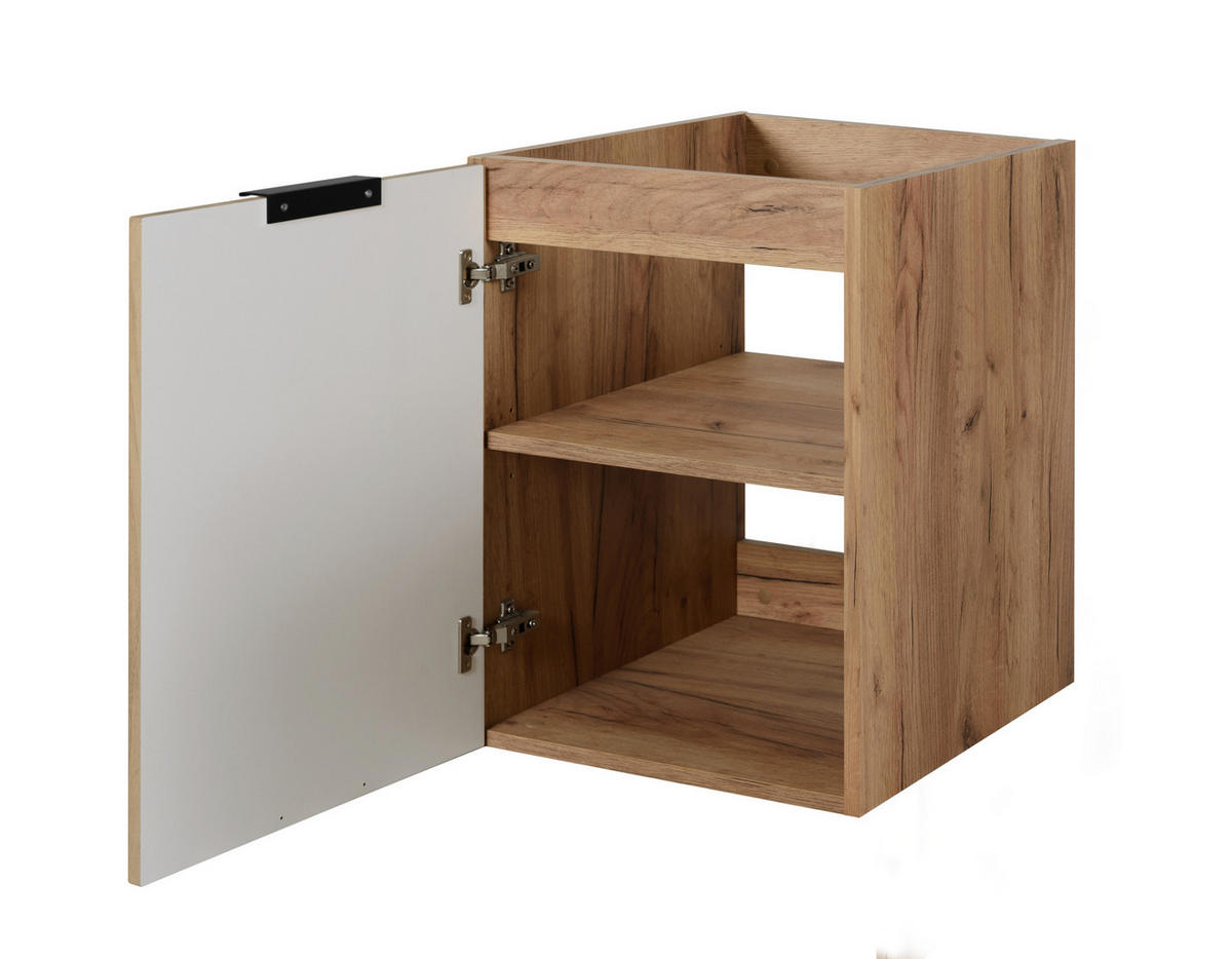 BADEZIMMER-SET, 57×46×120 cm, Eiche Craft / schwarze Arbeitsplatte, schwarzer Griff - Braun, Holzwerkstoff (120/57/46cm) - 3XE LIVING