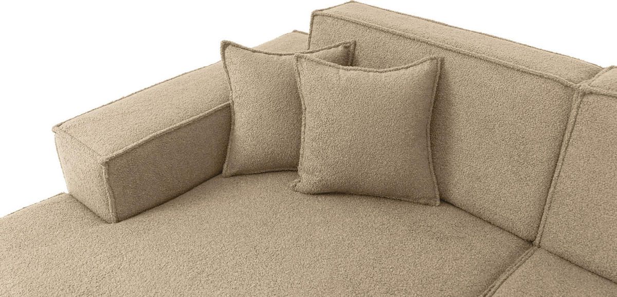 ECKSOFA Hana Loft 3-Sitzer Ecke Links, Boucle, Dunkelbeige 241/80/168 cm - Sandfarben/Schwarz, Textil/Metall (241/168cm) - WFL GROUP