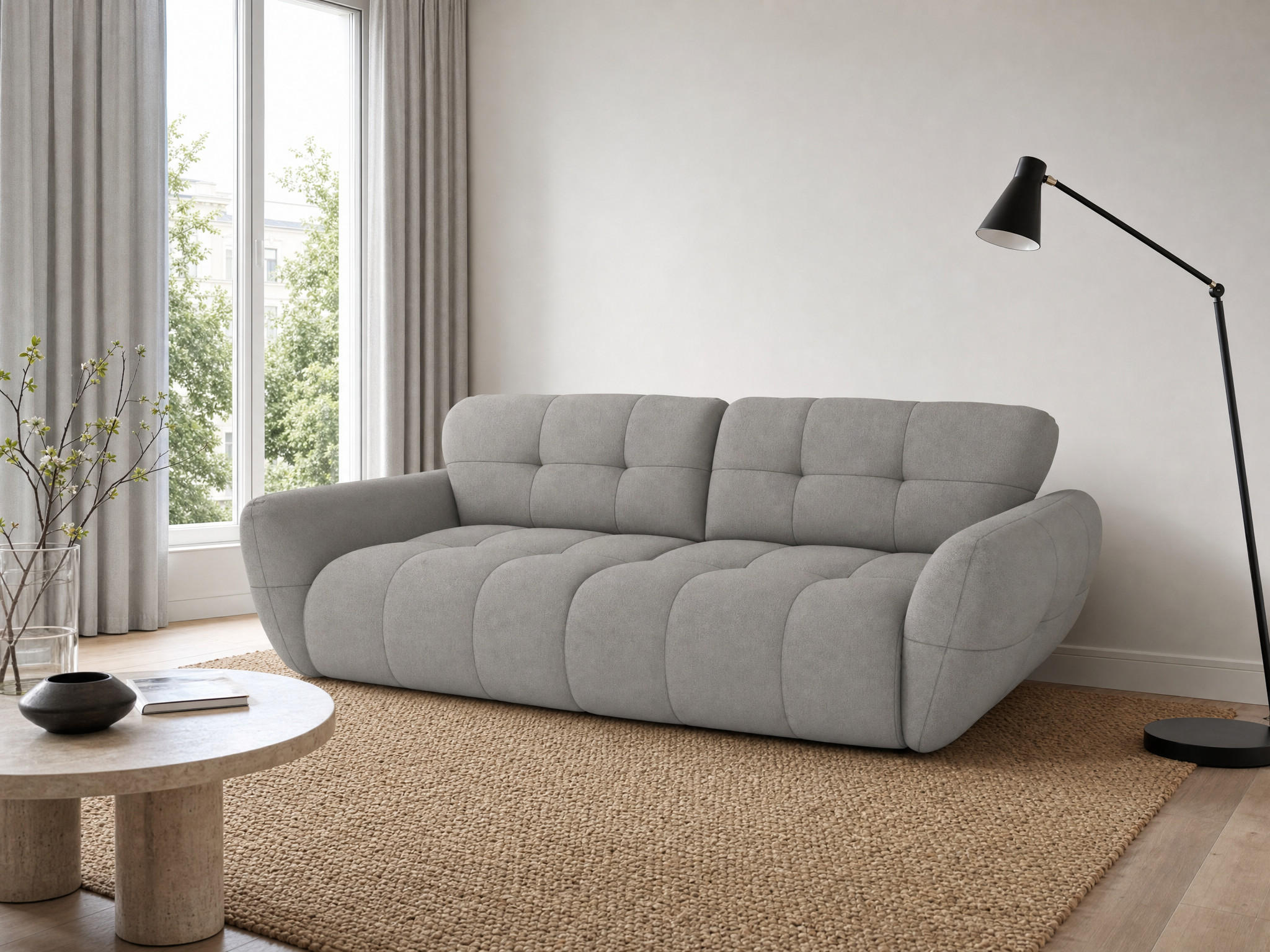 BIGSOFA Vannes Chenille Grau 272/134/68 cm - Hellgrau, Kunststoff/Textil (272/68/134cm) - foamnova