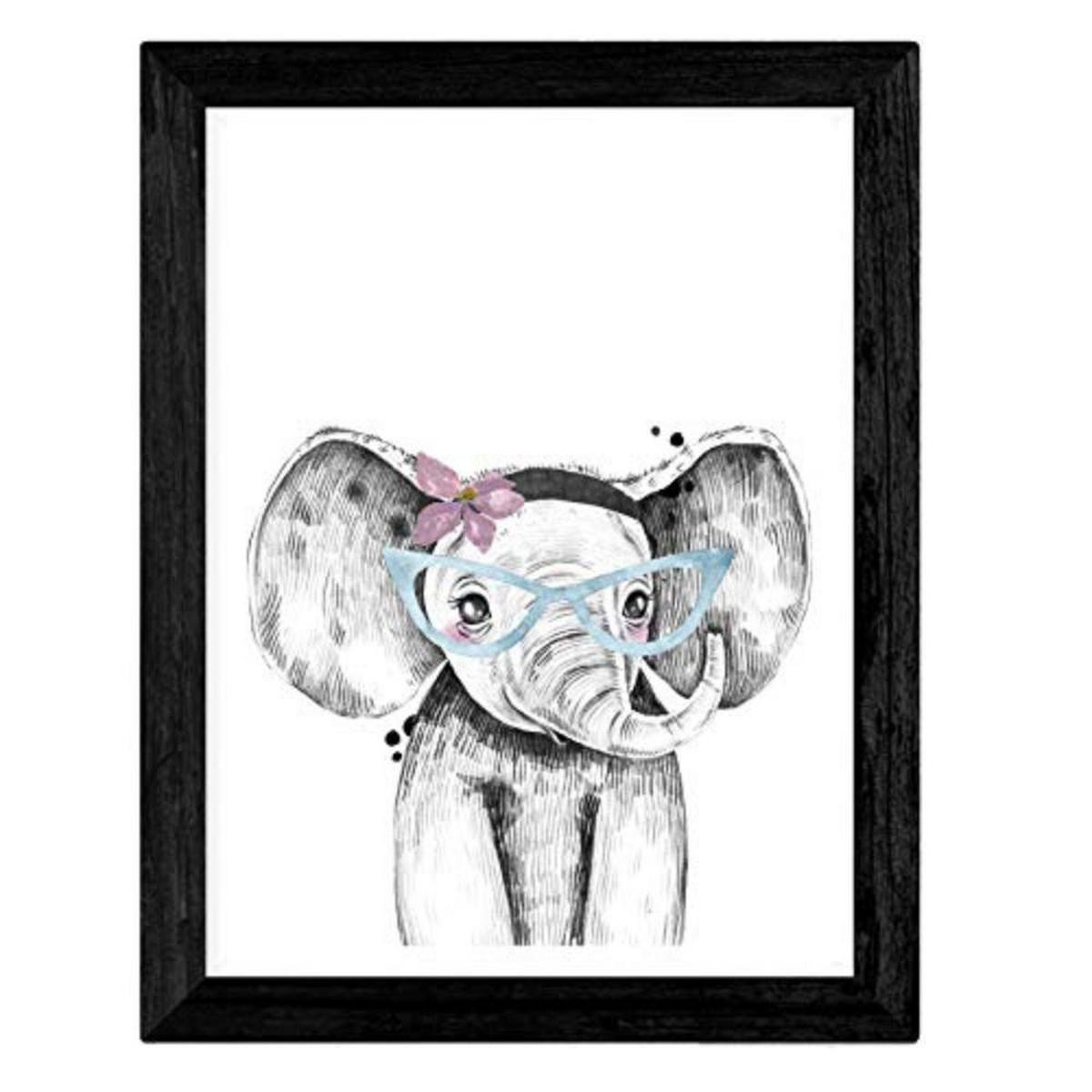 POSTER Set mit 4 Kindertiere mit rosa Kaugummi und Gläsern A4 Schwarzer Rahmen - Schwarz, Papier (29.7/3cm) - Nacnic