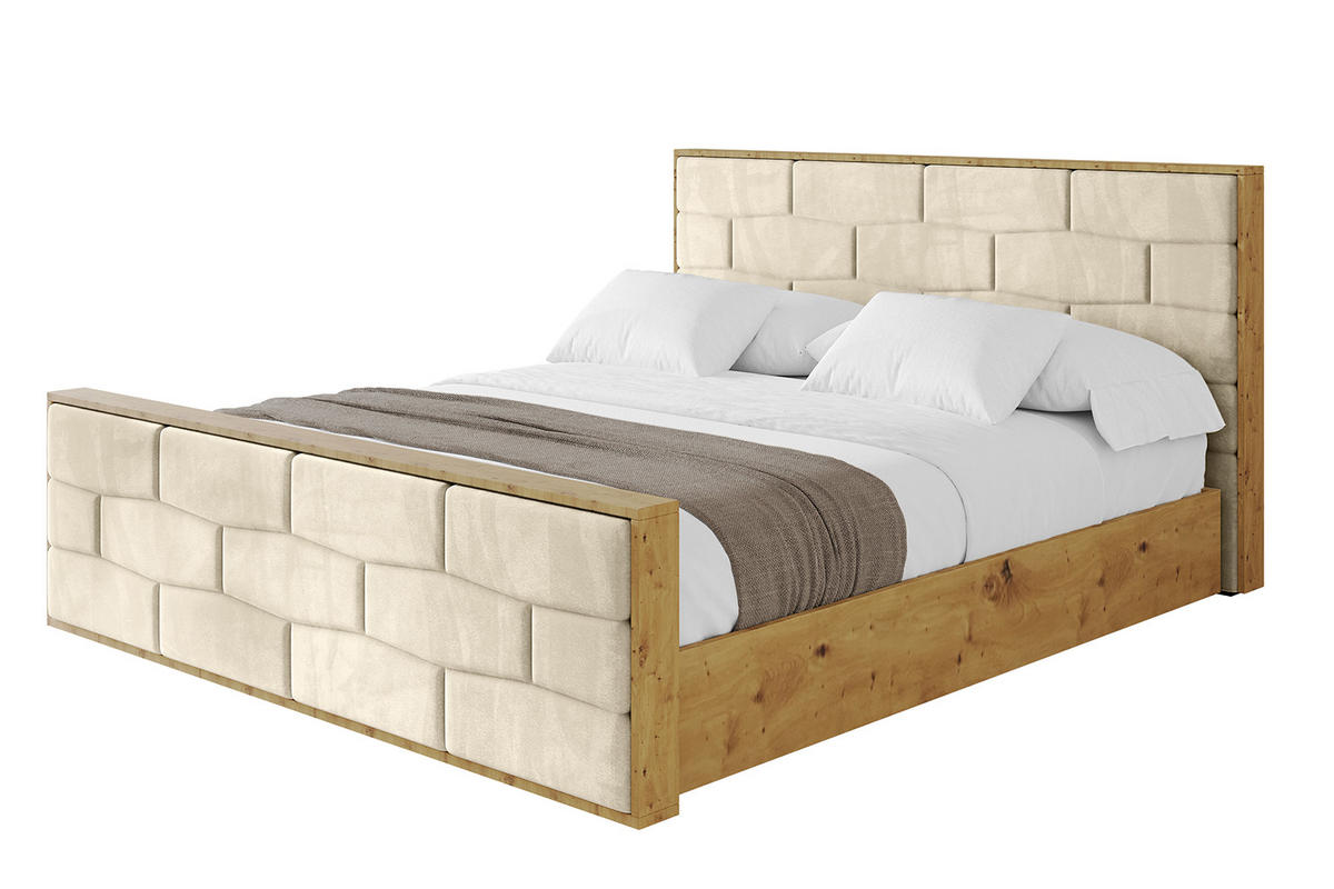 POLSTERBETT mit Bettkasten, Fußteil und Lattenrost, Boxbett mit Matratze H3/H4 - ENZO8-Z 160x200 Beige - Ecru, Holzwerkstoff/Textil (160/200cm) - ALTDECOR