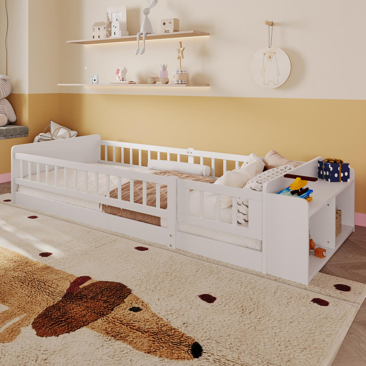 KINDERBETT 90x200cm Weiß Kiefernholz Ohne Matratze - Weiß, Holzwerkstoff - FLIEKS