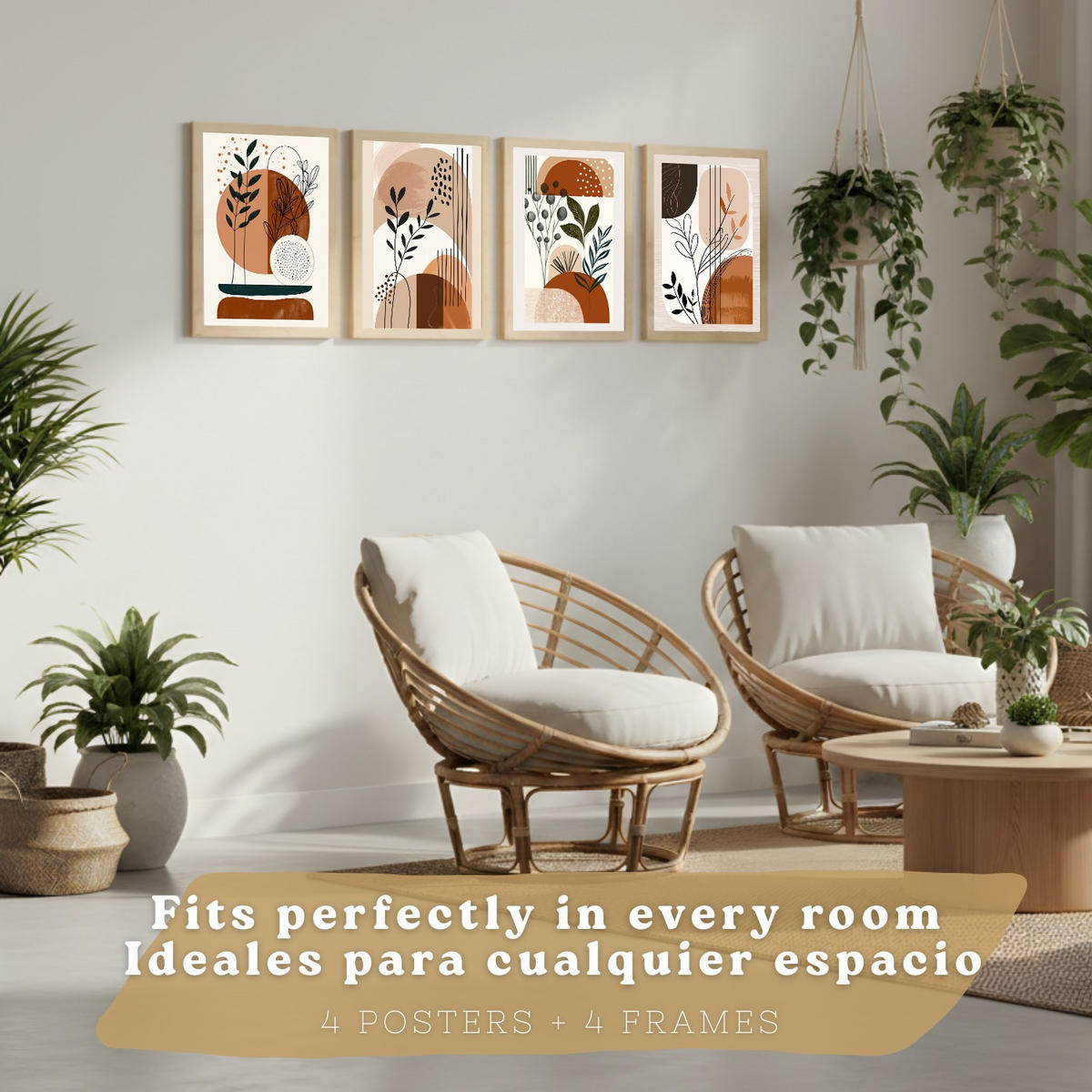 PLAKAT Sada 4 Abstraktní poušť A4 Lehký dřevěný rám - béžová, papír (29.7/1/21cm) - Nacnic