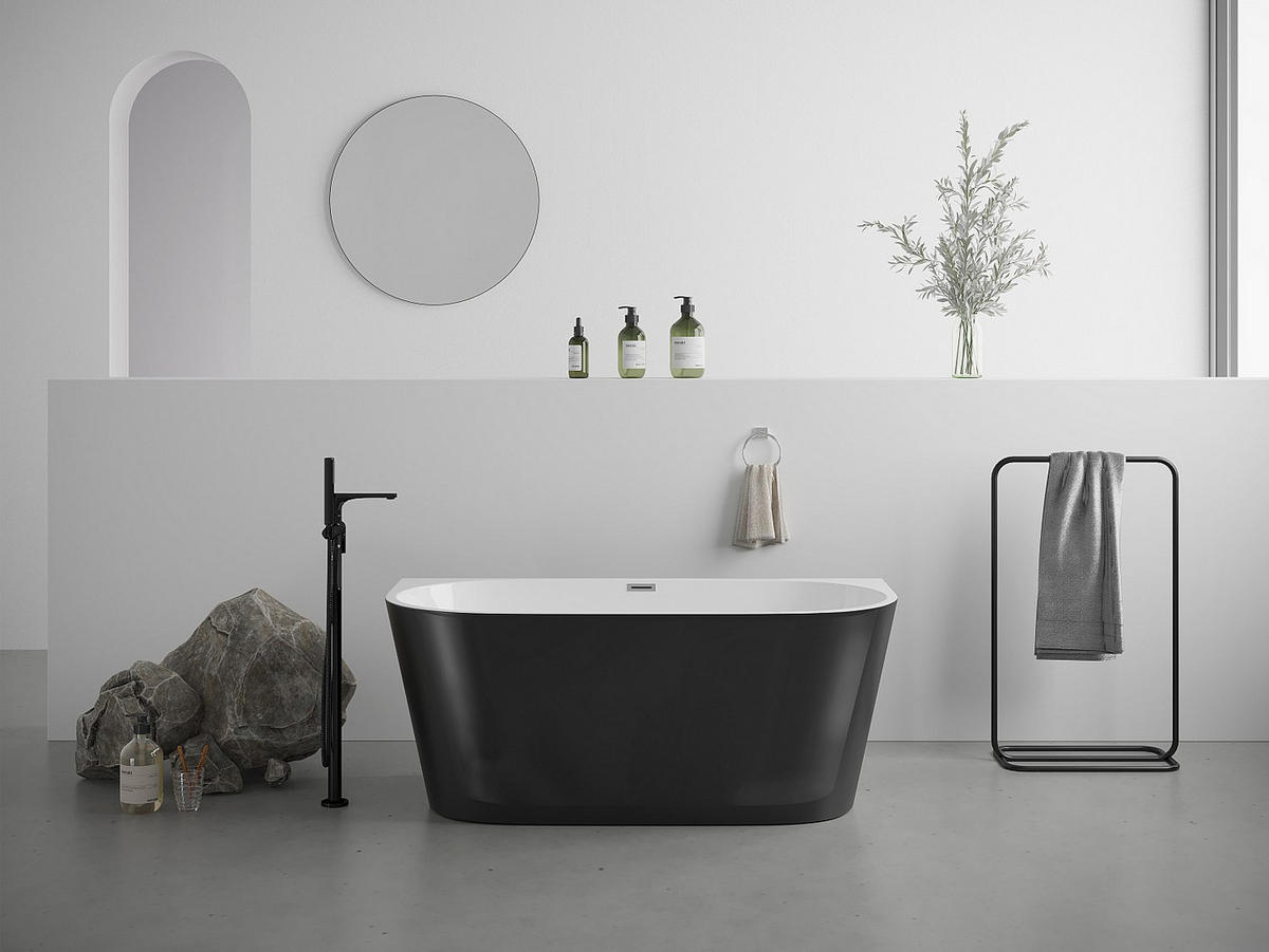 VORWANDBADEWANNE - 1 Person - Acryl - Schwarz - Schwarz, Kunststoff (130/58/71.5cm) - Vente-Unique
