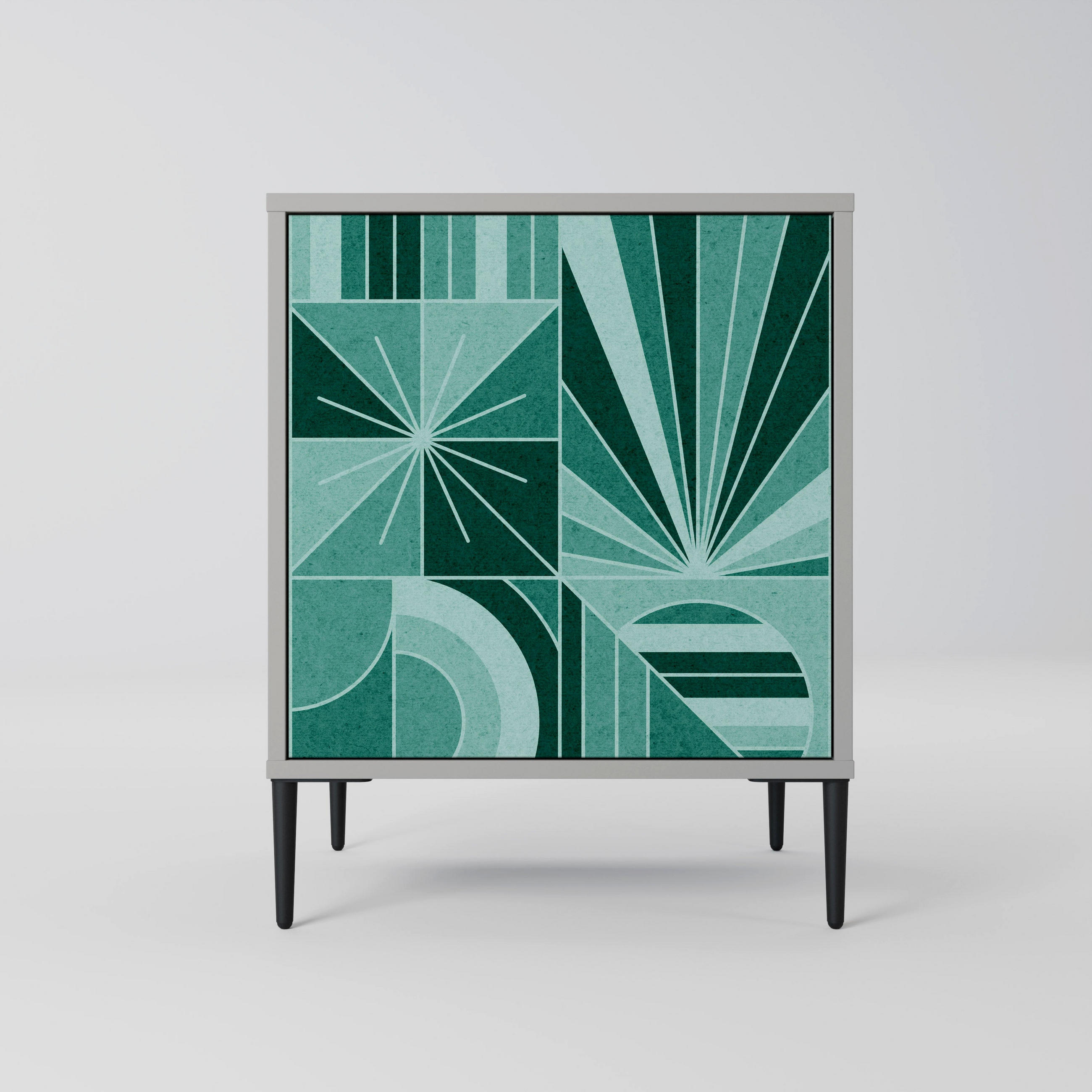 SIDEBOARD HARMONIC GRID, Grau, 57,5x42x72,5 cm, Schwarze Metallfüße - Multicolor/Schwarz, Holzwerkstoff/Metall (57.5/72.5/42cm) - SpaceRebels