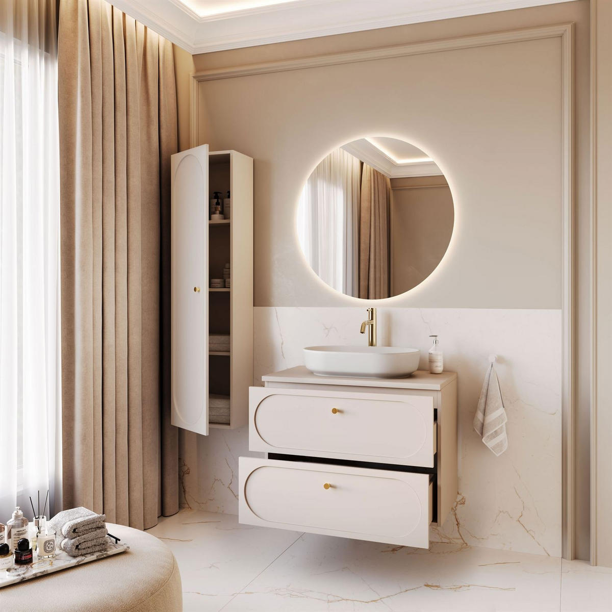 BADEZIMMERSCHRANK IVORY 80 cm - Beige, Holzwerkstoff (80.2/57/46cm) - Lookway