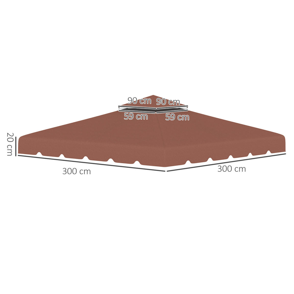 ERSATZDACH, 3x3 m für Pavillon, Doppeldach mit 8 Abflusslöchern, kaffeefarben - Multicolor, Kunststoff (300/300cm) - FORIOUS