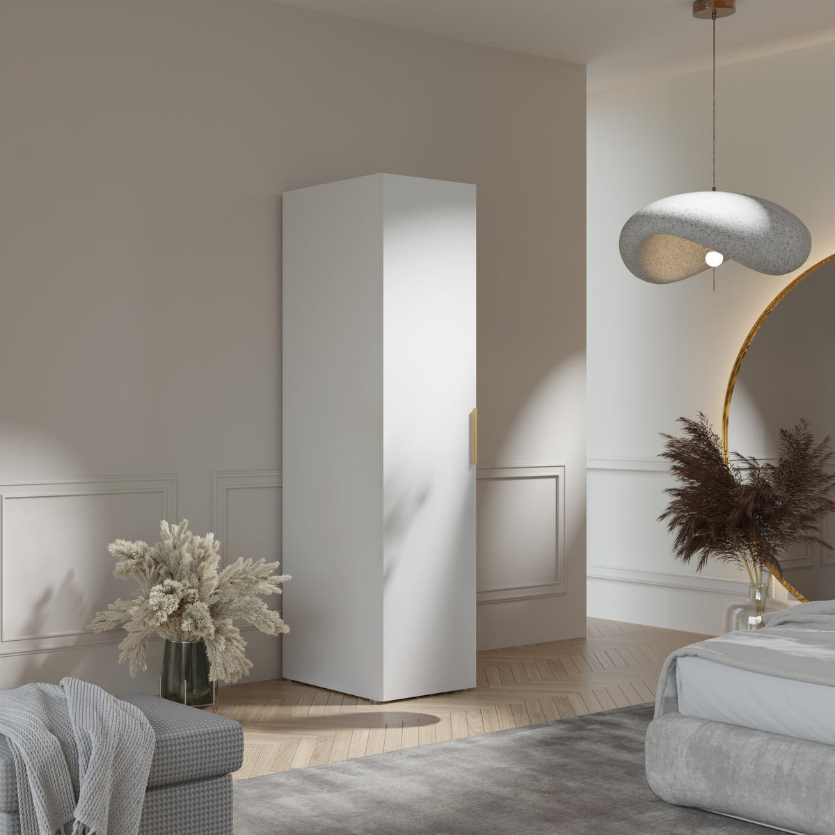 DREHTÜRENSCHRANK Napoli 1D 50 Weiß (schwarzer oder goldener Griff) - Silberfarben/Schwarz, Holzwerkstoff/Kunststoff (50/35/60cm) - mzm24