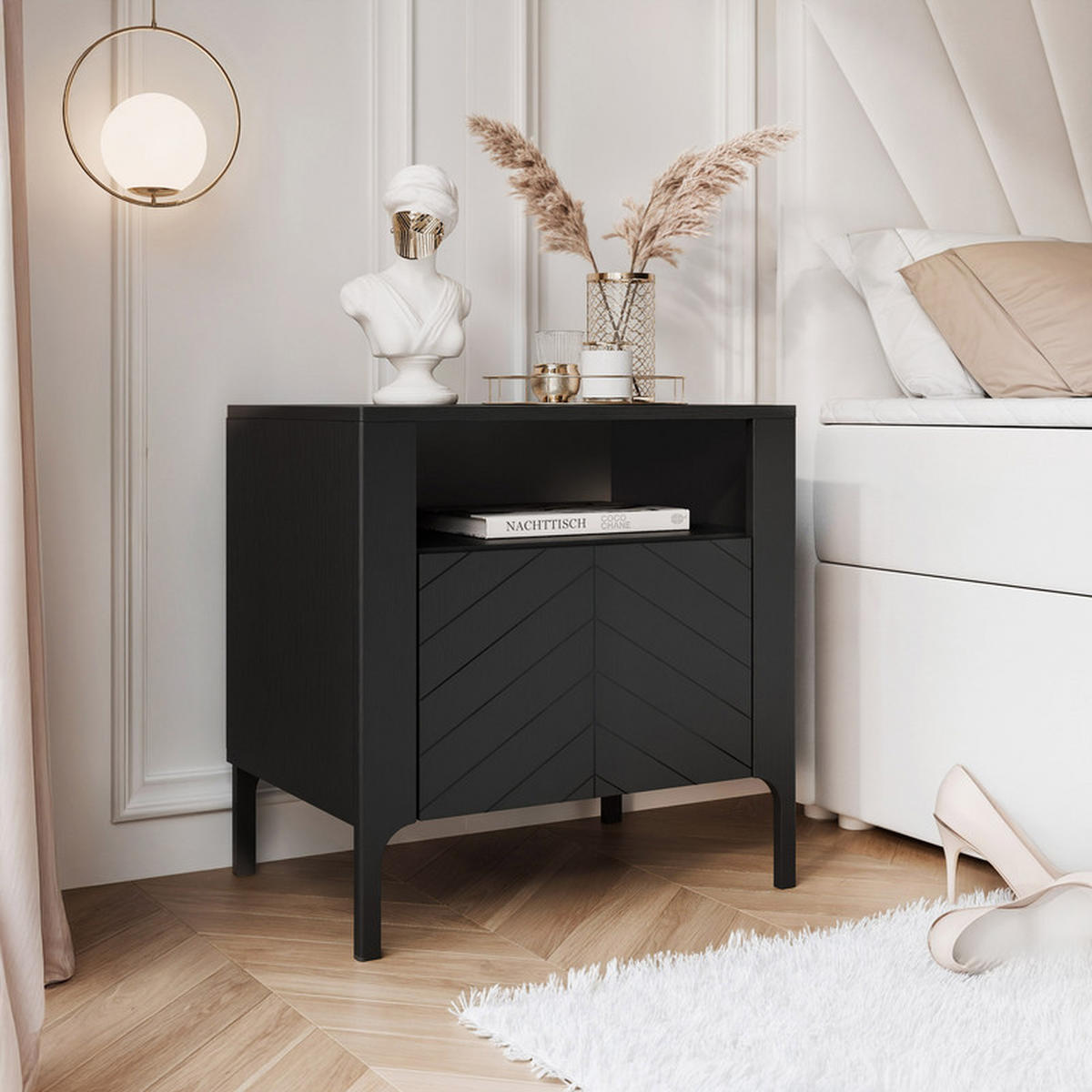 NACHTSCHRANK LORIEN 54/40/57 cm Schwarz - Schwarz, Holzwerkstoff/Metall (54/57.1/40.6cm) - Idohome