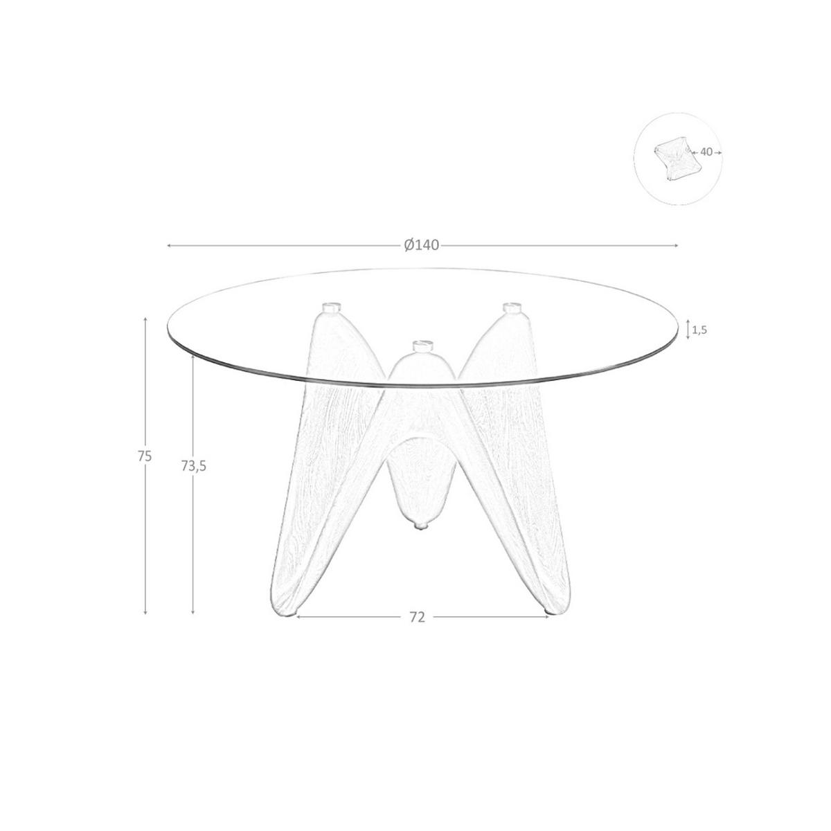 ESSTISCH Esstisch runde gehärtetes Glas aus walnussfarbenes Holz Ø140/75 cm - Transparent/Walnussfarben, Glas (140/140/75cm) - ANGEL CERDA
