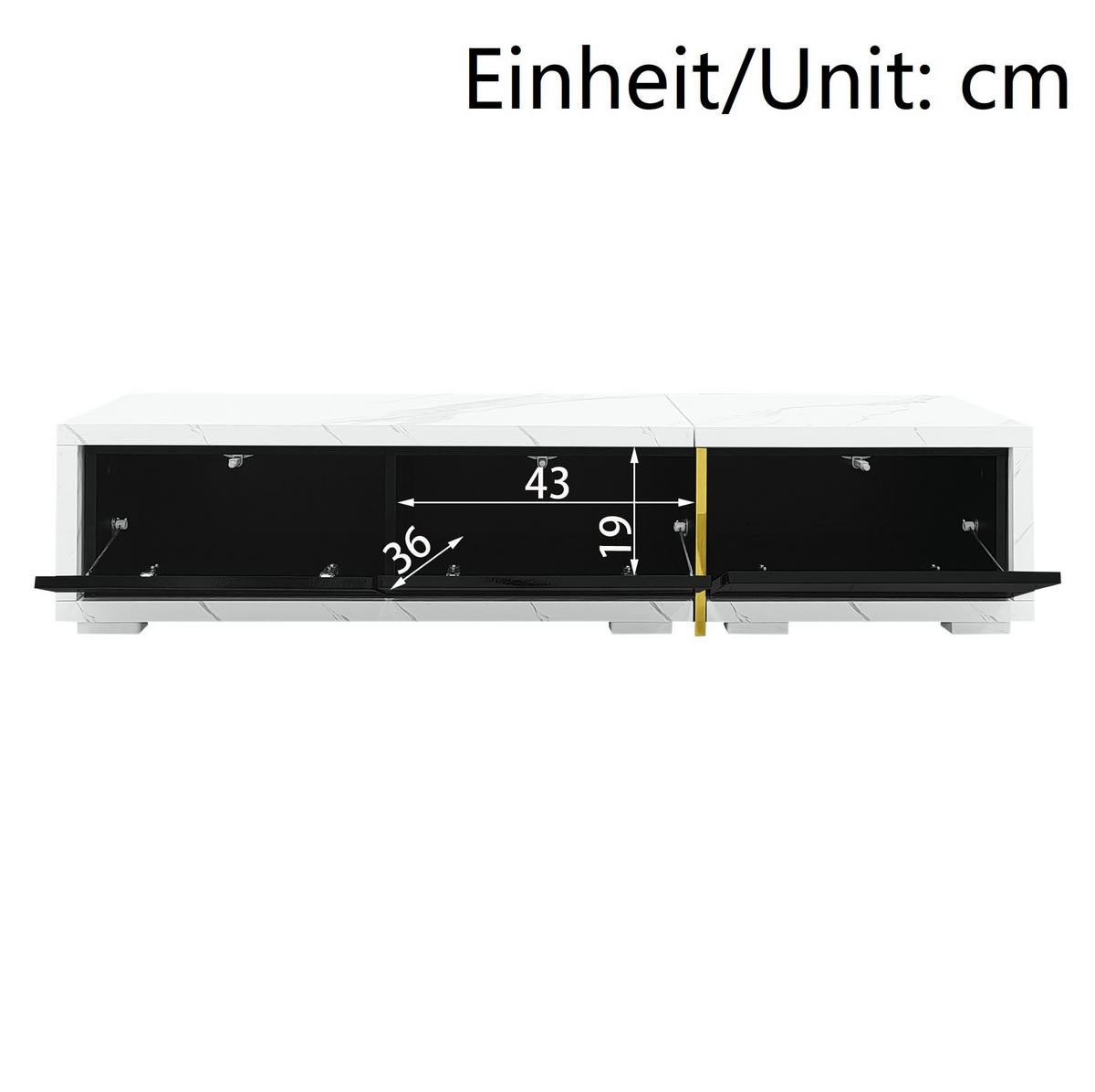 TV ormarić 140-260 cm crni i bijeli mramorni od MDF-a i iverice s rotacijom i velikim prostorom - crna, drvni materijal (260/30/40cm) - OKWISH