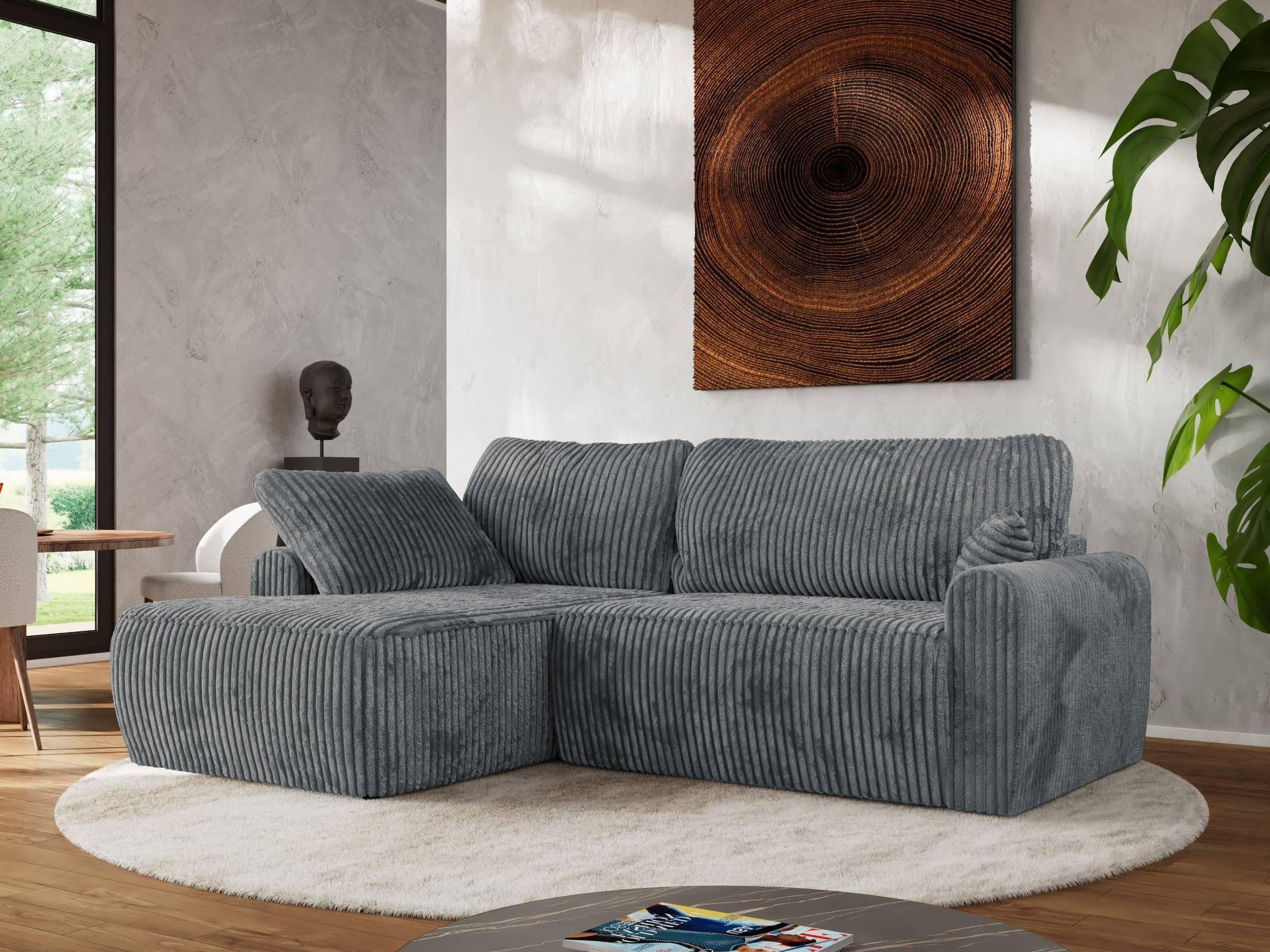 ECKSCHLAFSOFA CUBO L Dunkelgrau Cord - links - Dunkelgrau/Schwarz, Kunststoff/Textil (273/187cm) - MKS
