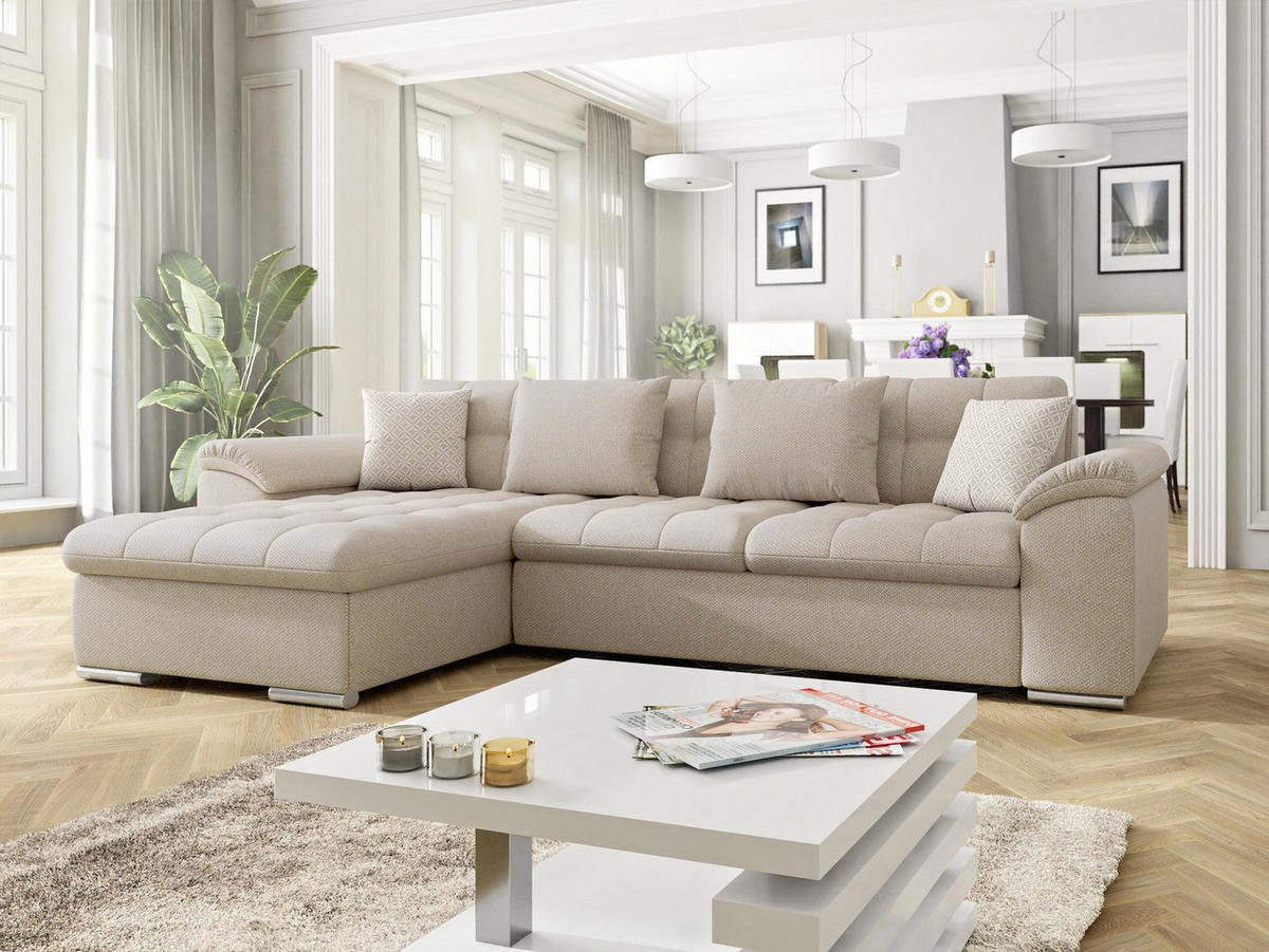 ECKSOFA Diana, Seite: Links - Creme, Holz/Textil (280/160cm) - MIRJAN24
