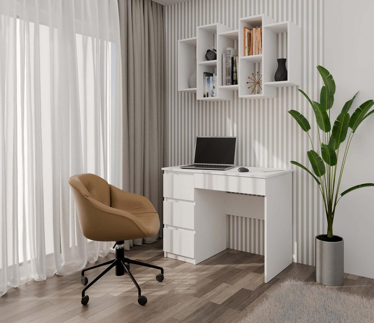 NÁSTĚNNÁ POLIČKA Bílá 130/65/20 - bílá, kompozitní dřevo (130/65/20cm) - RAUMHIRSCH FURNITURE