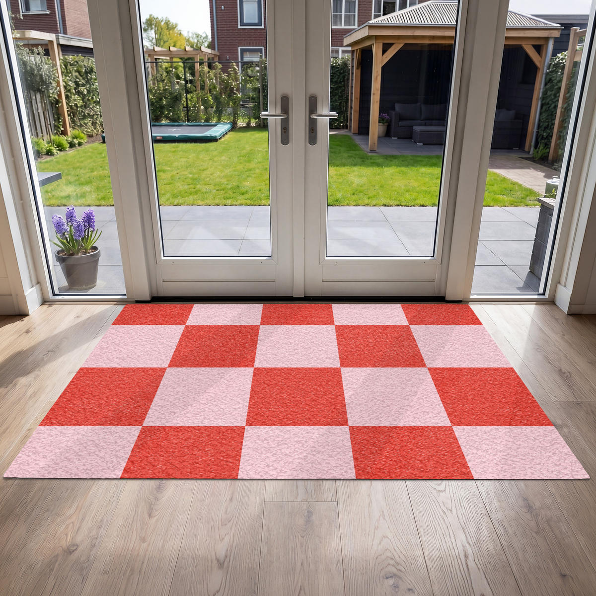 FUSSMATTE Schachbrettmuster - Rot - Rosa - Würfel Türmatte 180x120 cm - Rot, Kunststoff (180/120cm) - MuchoWow