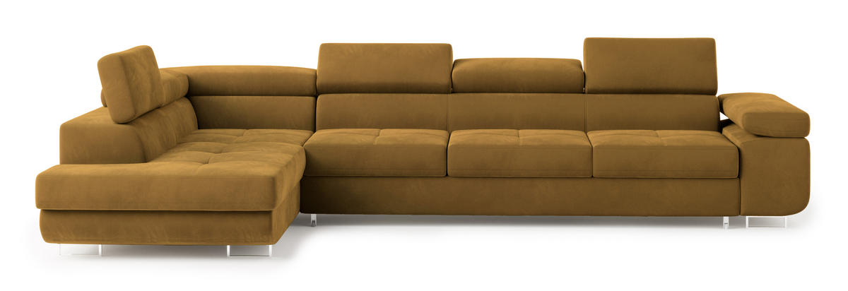 ECKSOFA VICENTE Gelb Velours-Stoff mit Schlaffunktion - Gelb, Holz (346/202cm) - MASSENO