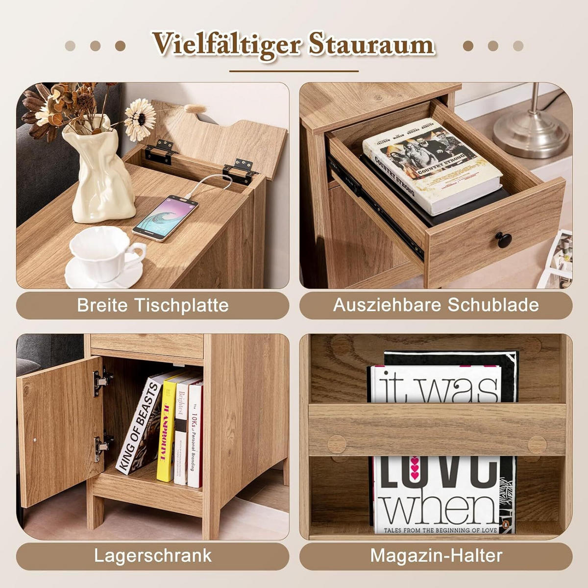 BEISTELLTISCH 60cm Natur - Naturfarben, Holz (60/35/60cm) - COSTWAY