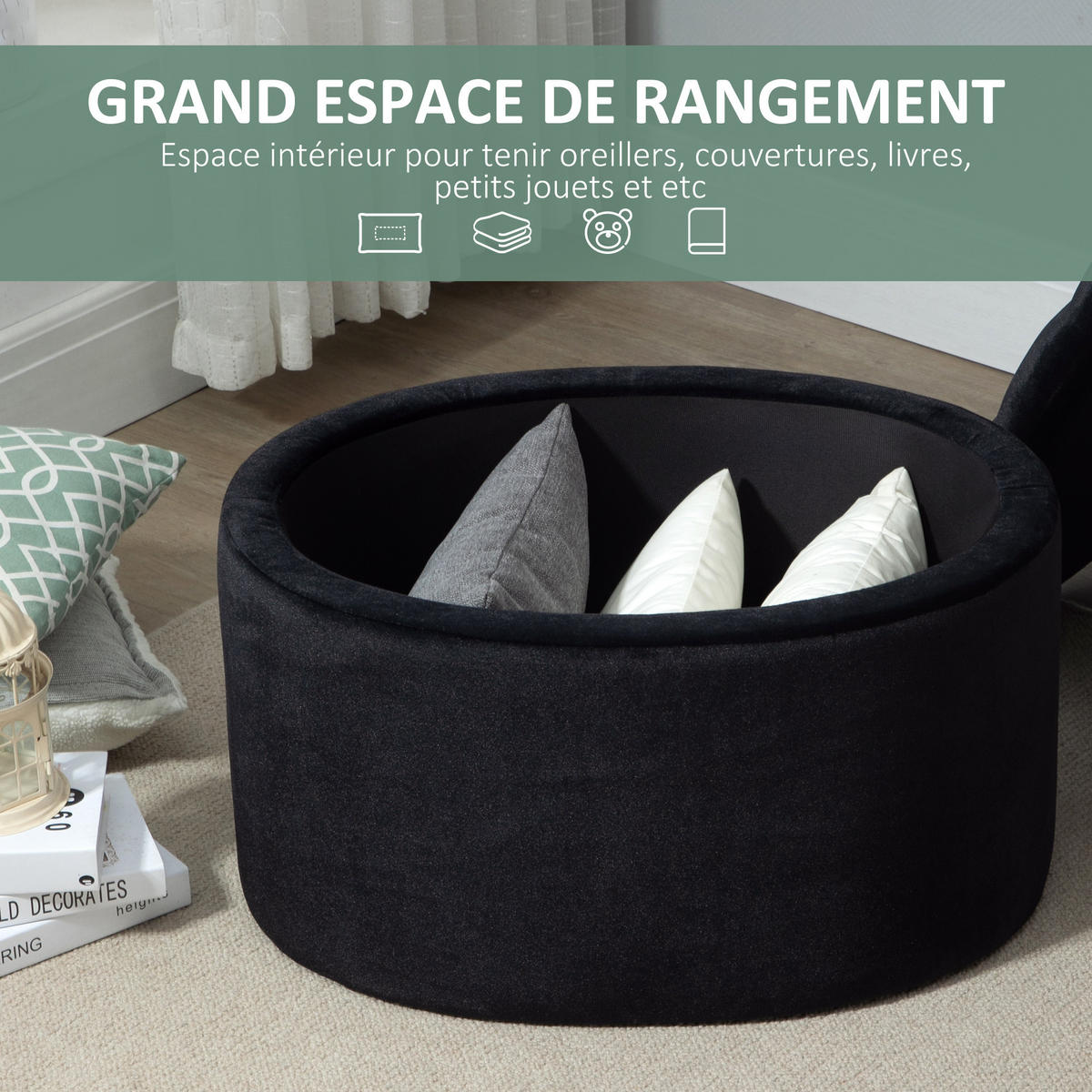 TRUHENBANK DE-16414 gepolstert mit Stauraum Schwarz - Schwarz, Textil (71/42/52cm) - ComfortXL