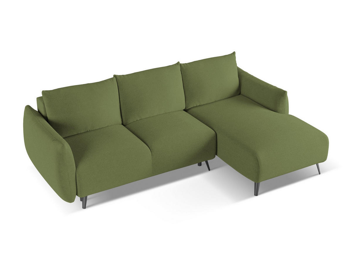 ECKSOFA mit Schlaffunktion Chenille Stoff Grün - Dunkelgrün/Schwarz, Textil/Metall (242/162cm) - Makamii