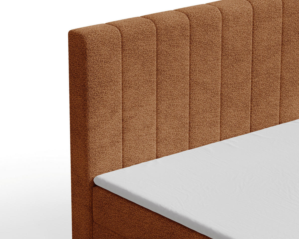 BOXBETT 01 140 x 200 cm - Arena – Stilvoll und bequem Mit Bettkasten, PU-Topper, Federmechanismus, waschbarer Bezug - Orange, Holz (140/200cm) - ROYAL24_MARKT
