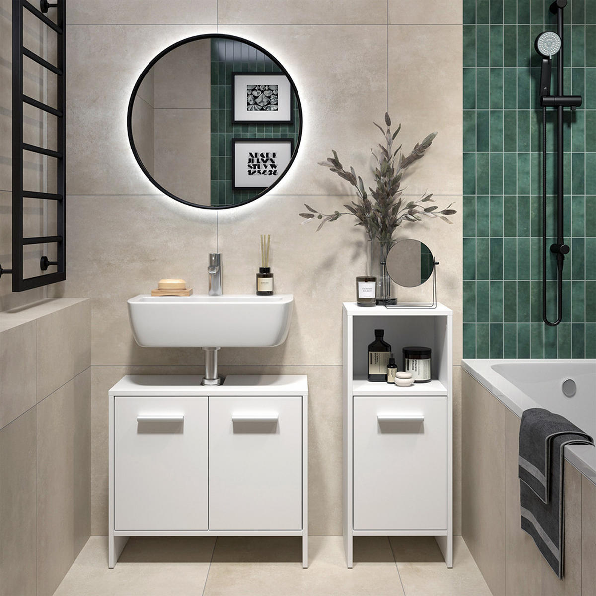 SESTAVA KOUPELNOVÉHO NÁBYTKU Karli Bílá - bílá, kompozitní dřevo (63.8/57/26.3cm) - Vicco