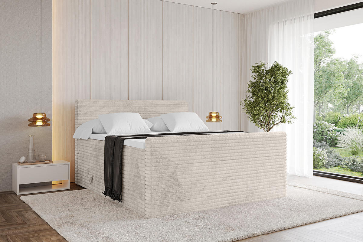 BOXSPRINGBETT mit Matratze H3|H4 und Lattenrost - TOLO-Z KING-v1 120x200 Cord - Creme - Creme, Holzwerkstoff (120/200cm)