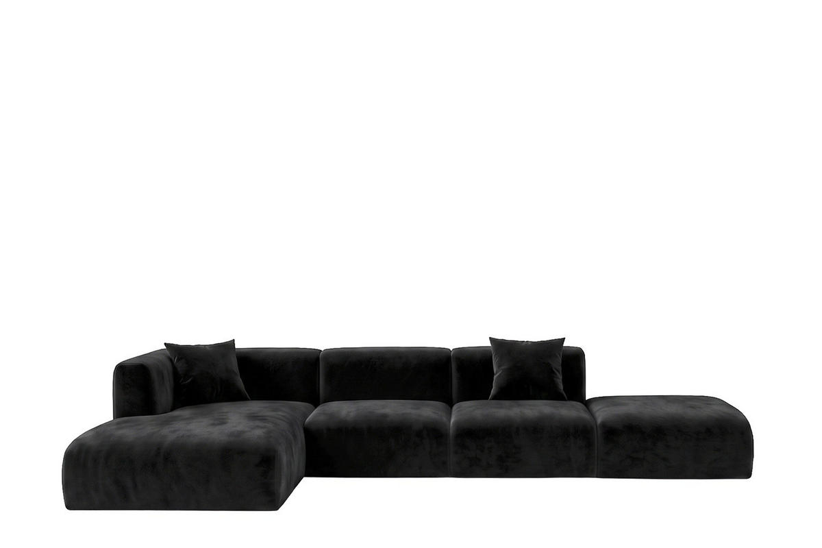ECKSOFA L-Form Mit Hocker, Velvet-Stoff Bluvel, Schwarz, Links, GRETA - Schwarz, Holz (386/179cm) - Kaiser Möbel