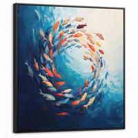 LEINWAND Bilder mit Rahmen - Meer - Fische - Bunt - Dynamisch - 90x90 - Hellblau, Textil (90/90cm) - MuchoWow