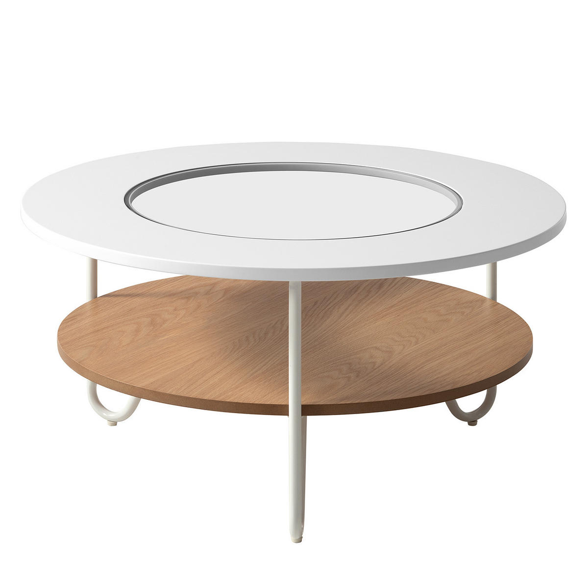 COUCHTISCH - Metall - Weiß / Eiche Dekor - Eichefarben/Weiß, Holzwerkstoff/Metall (80/80/40cm) - home24