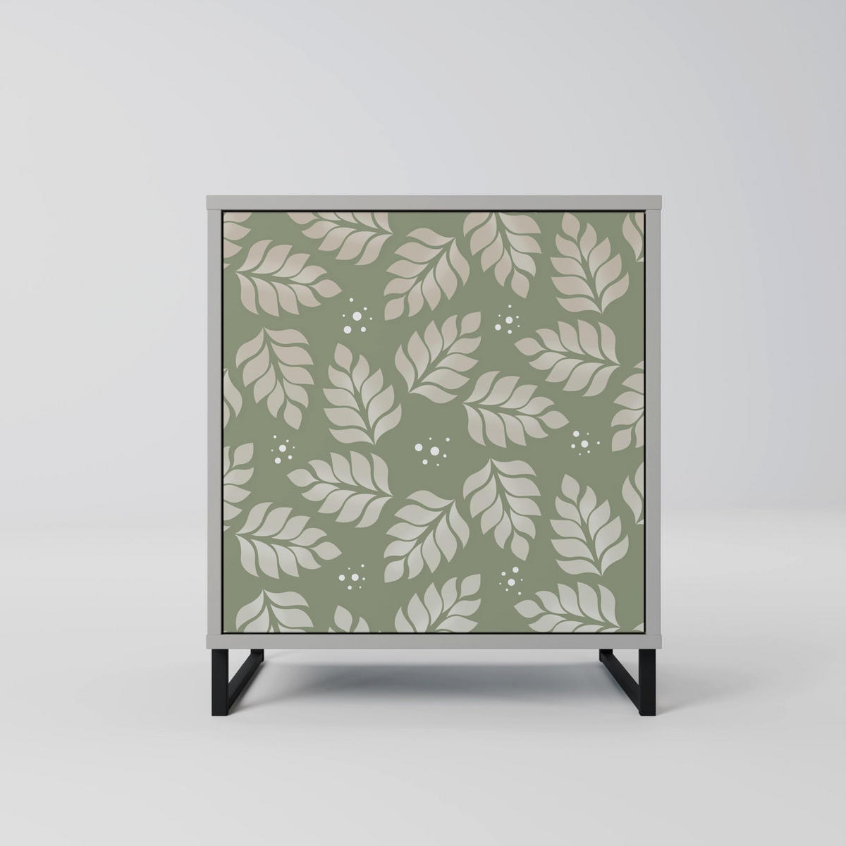 SIDEBOARD LEAVES ON GREEN, Grau, 57,5x42x75,5 cm, Goldfarbene Metallfüße - Goldfarben/Multicolor, Holzwerkstoff/Metall (57.5/75.5/42cm) - SpaceRebels