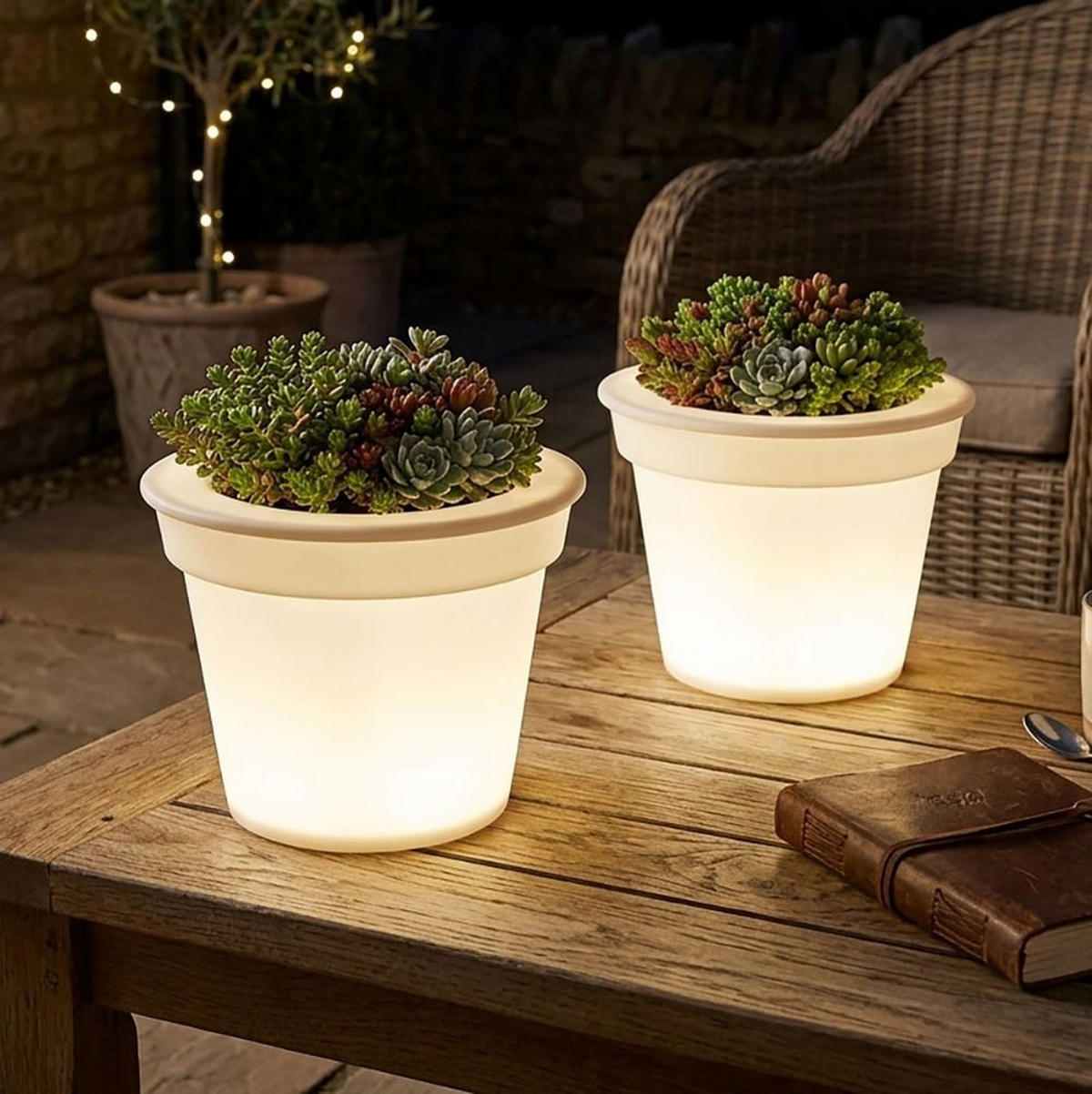 LED AUSSENLEUCHTE Blumentopf Weiß satiniert 2er Set - Weiß, Kunststoff (17/17/19cm)