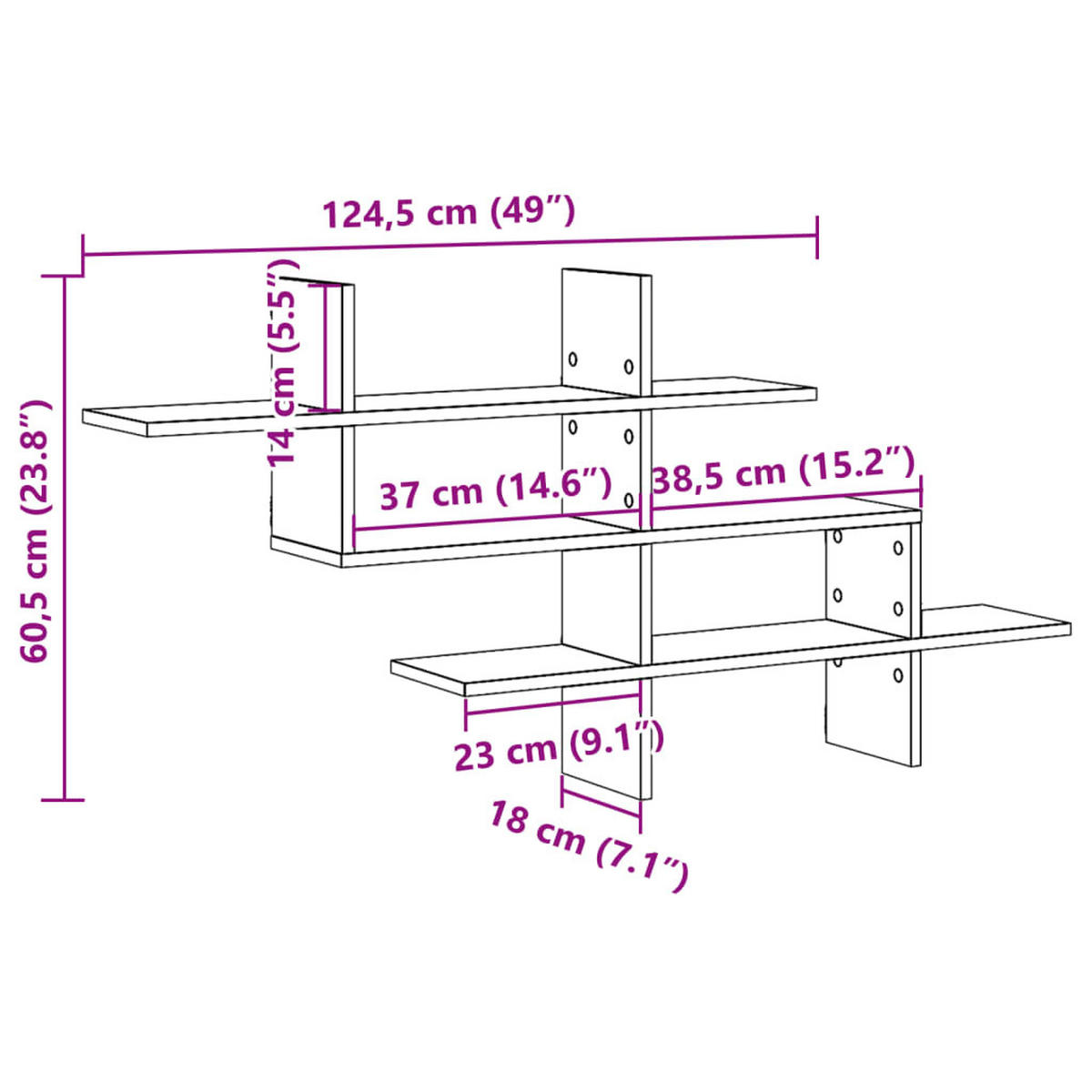 WANDREGAL Weiss 124.5/18/60.5 Cm Holzwerkstoff - Weiß, Holzwerkstoff (18/60.5/124.5cm) - vidaXL