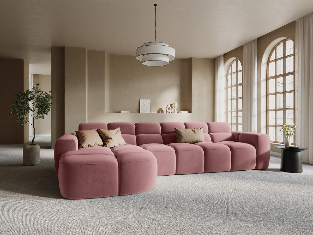 ECKSOFA links Lisa aus Samt lachs 4 Sitzplätze - Dunkelrosa, Textil (170/310cm) - Micadoni