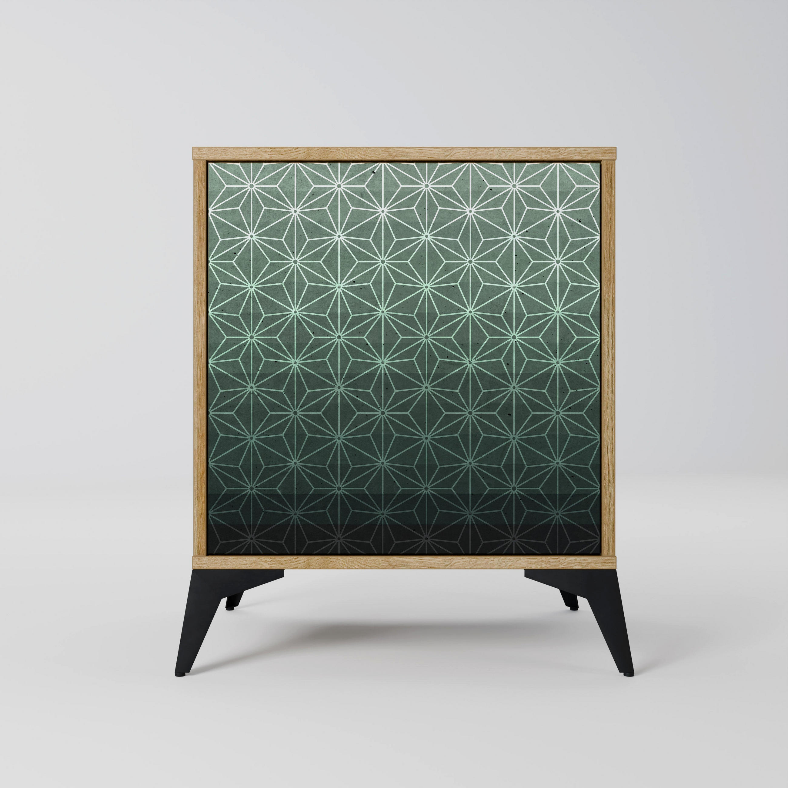 SIDEBOARD ORNAMENTAL GLIMMER, Eichefarben, 57,5x42x70,5 cm, Schwarze Metall-Sternfüße - Eichefarben/Multicolor, Holzwerkstoff/Metall (57.5/70.5/42cm) - SpaceRebels