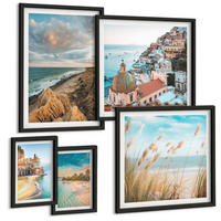 BILDER SET 5er Set - 50x50 cm & 20x30 cm & 40x60 cm Schwarzer Rahmen - Landschaften Strand Stadt Klippen - Schwarz, Kunststoff (40/60cm) - TULUP