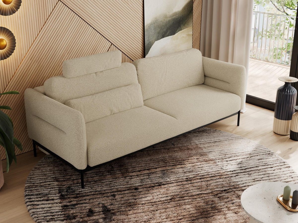 SOFA SALENTO Beige Boucle - Beige/Schwarz, Textil/Metall (221/82/101cm) - MKS